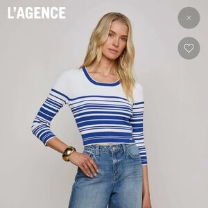 L'AGENCE Blue and White Striped Bodysuit